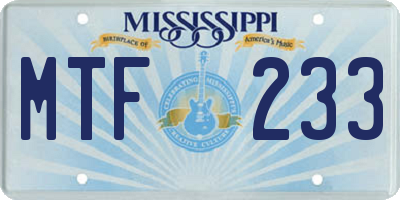 MS license plate MTF233