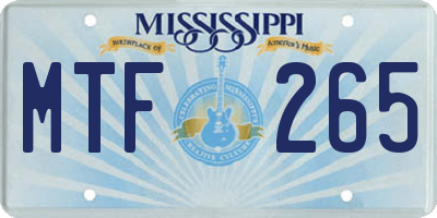 MS license plate MTF265