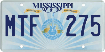 MS license plate MTF275