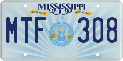 MS license plate MTF308