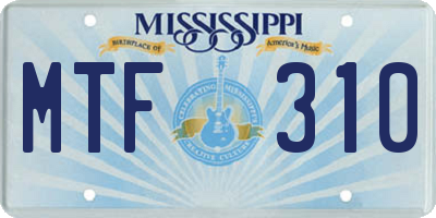 MS license plate MTF310