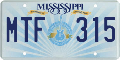 MS license plate MTF315