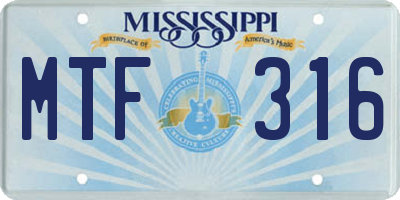 MS license plate MTF316