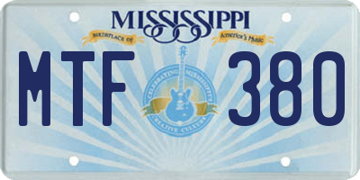 MS license plate MTF380