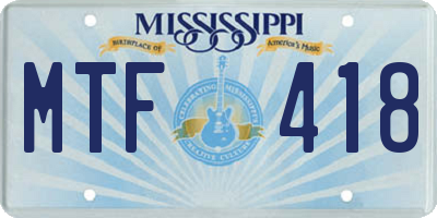 MS license plate MTF418