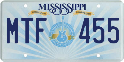 MS license plate MTF455
