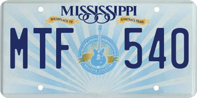 MS license plate MTF540