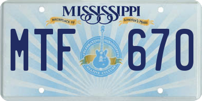 MS license plate MTF670