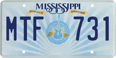 MS license plate MTF731