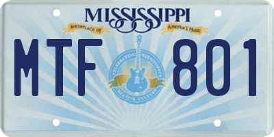 MS license plate MTF801