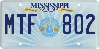 MS license plate MTF802