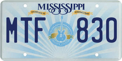 MS license plate MTF830