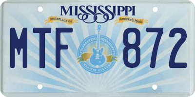 MS license plate MTF872