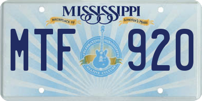 MS license plate MTF920