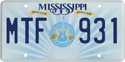 MS license plate MTF931