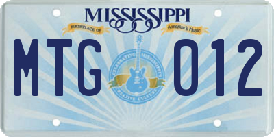 MS license plate MTG012