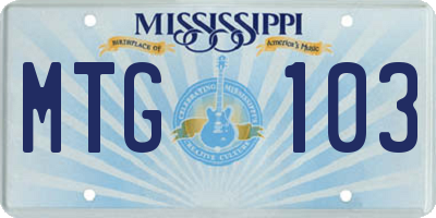 MS license plate MTG103