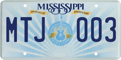 MS license plate MTJ003