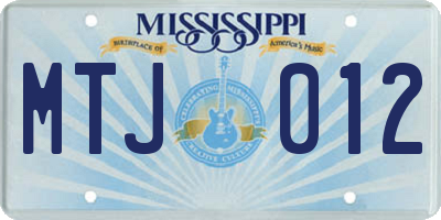 MS license plate MTJ012