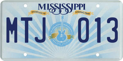 MS license plate MTJ013