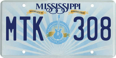 MS license plate MTK308