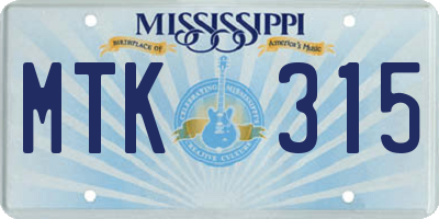 MS license plate MTK315