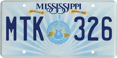 MS license plate MTK326