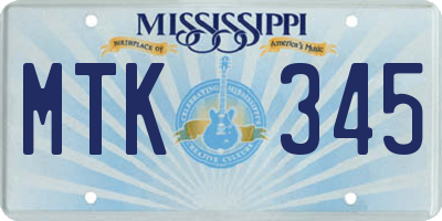 MS license plate MTK345