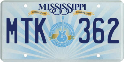 MS license plate MTK362