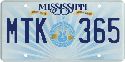 MS license plate MTK365