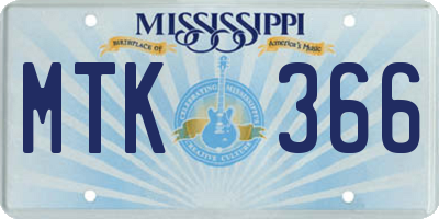 MS license plate MTK366