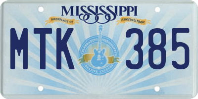 MS license plate MTK385
