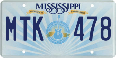 MS license plate MTK478