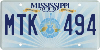 MS license plate MTK494