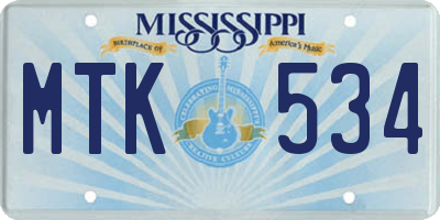 MS license plate MTK534