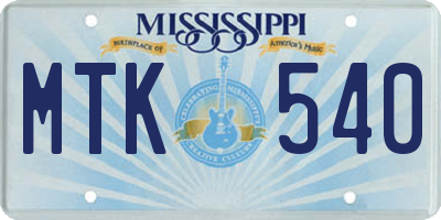 MS license plate MTK540