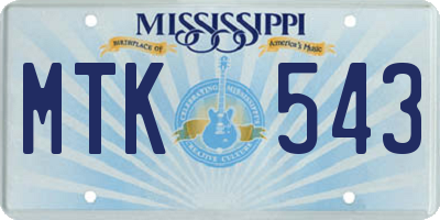 MS license plate MTK543