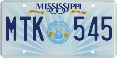 MS license plate MTK545