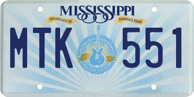 MS license plate MTK551