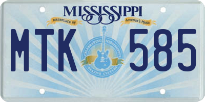 MS license plate MTK585