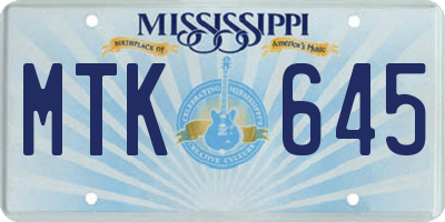 MS license plate MTK645
