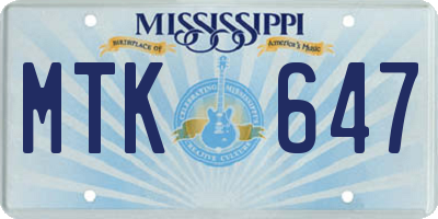MS license plate MTK647