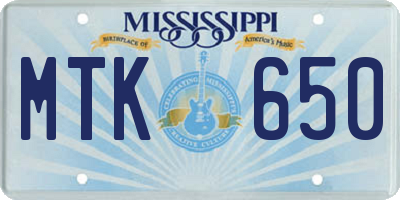 MS license plate MTK650