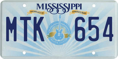 MS license plate MTK654