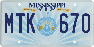 MS license plate MTK670