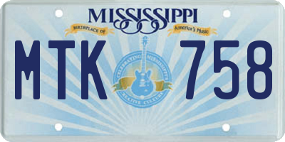 MS license plate MTK758