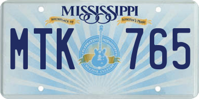 MS license plate MTK765