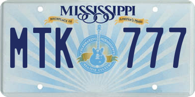 MS license plate MTK777