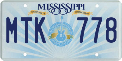 MS license plate MTK778