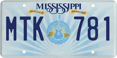 MS license plate MTK781